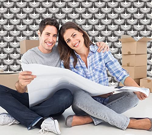 Moenmoai Black And White Wallpaper Self-Adhesive Gray Feather Removable Peel And Stick Wallpaper Bedroom Wallpaper Furniture Countertop Shelf Contact Paper 17.71"X78.7" #TOP7