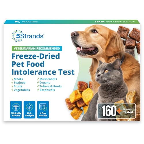 5Strands Freeze Dried Pet Food Intolerance Test for Dogs & Cats Identify Food Ingredients Behind Gut Discomfort & Skin Issues At-Home Hair Sample Collection Process Non-Invasive Results in 4 Days