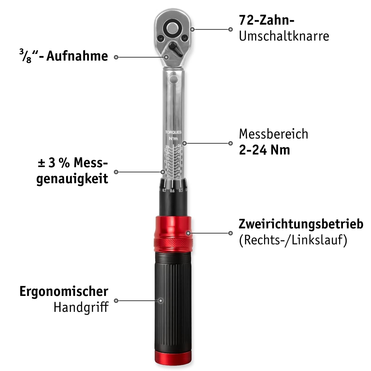 WALTER Fahrrad Drehmomentschlüssel Set 2–24 Nm – 21-tlg. Werkzeugset Ratsche mit Bits, 1/4" Umschaltknarre – sicheres Drehmoment Werkzeug für MTB, E-Bike, Rennrad, Scooter