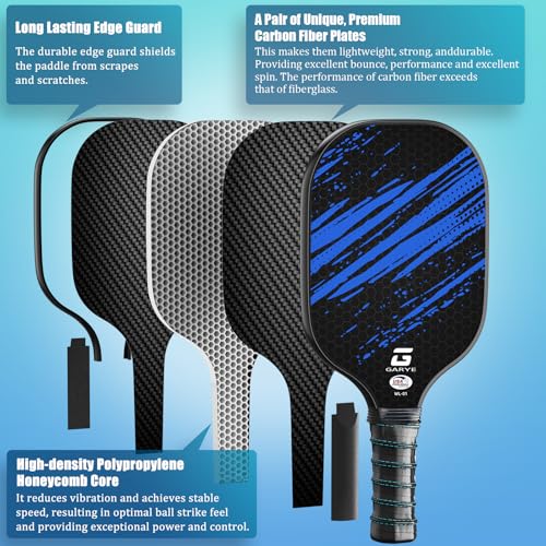 Image of GARYE Pickleball Paddles Set of 4, Carbon Fiber Pickle Ball Paddle, USAPA Approved Lightweight Rackets 4 Pack for Adults and Teenagers, Includes 6 Balls, 1 Bag, and 4 Grip Tapes