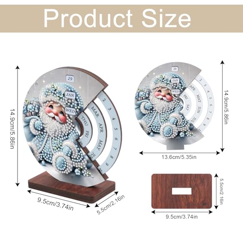 Image of AiYuanzsh DIY 3D Diamond Art Tabletop Perpetual Calendar, Santa Claus Gnome Design Wooden Desk Ornament, Sparkling Christmas Diamond Painting Desktop Decoration Gift