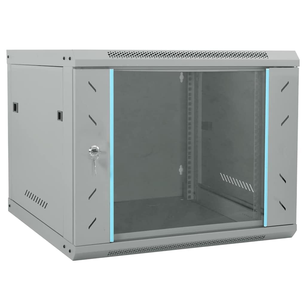 Armadio di rete 60 x 60 x 50 cm, alloggiamento da parete da 19 pollici, armadio server in acciaio con serratura, per tecnologia di rete, attrezzature informatiche, grigio