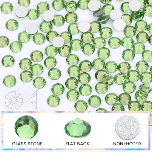 Image of Novani Crystal Rhinestones, Flatback Loose Gemstones 288pcs Glass Rhinestones for Clothes Shoes Crafts Makeup Nail Art and DIY Decorations(SS30, Light Green)