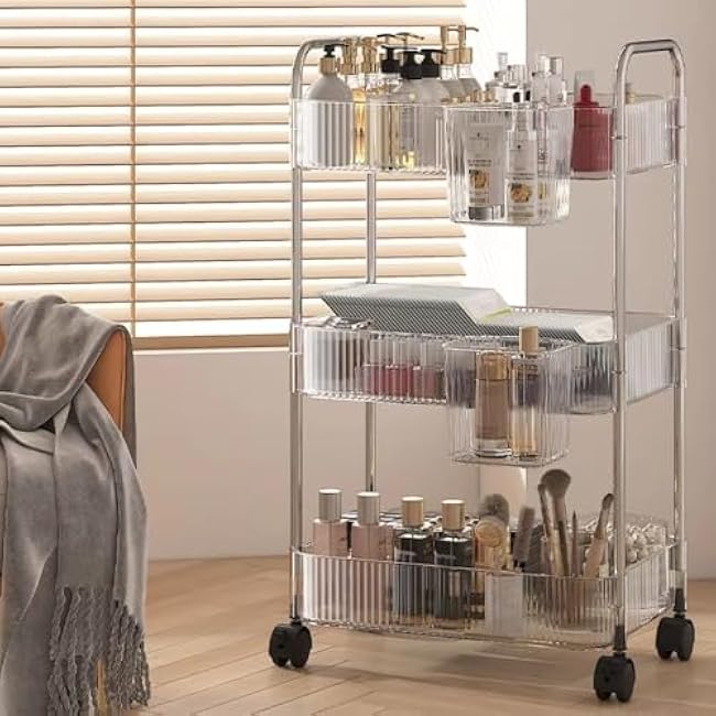 Trolley on Wheels Acrylic Trolley Transparent Storage Rack Multi-Layer Snacks Storage Cart Living Room Snack Storage Shelf Service Carts-gzPAGsf8