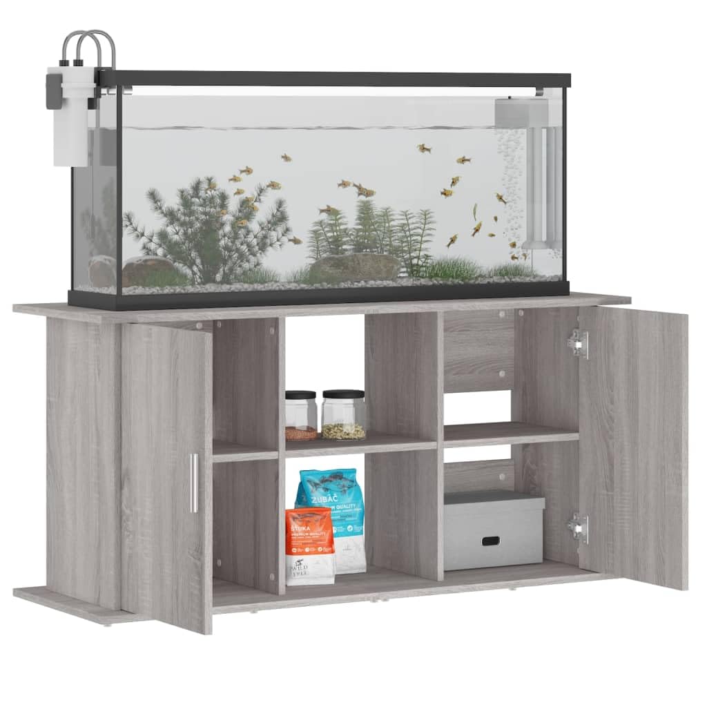 Mangloder Soporte para acuario, gris Sonoma, 121 x 41 x 58 cm, material de madera, armario para acuario, armario para acuario, estantería con espacio para alimentos para peces, accesorios, filtro en