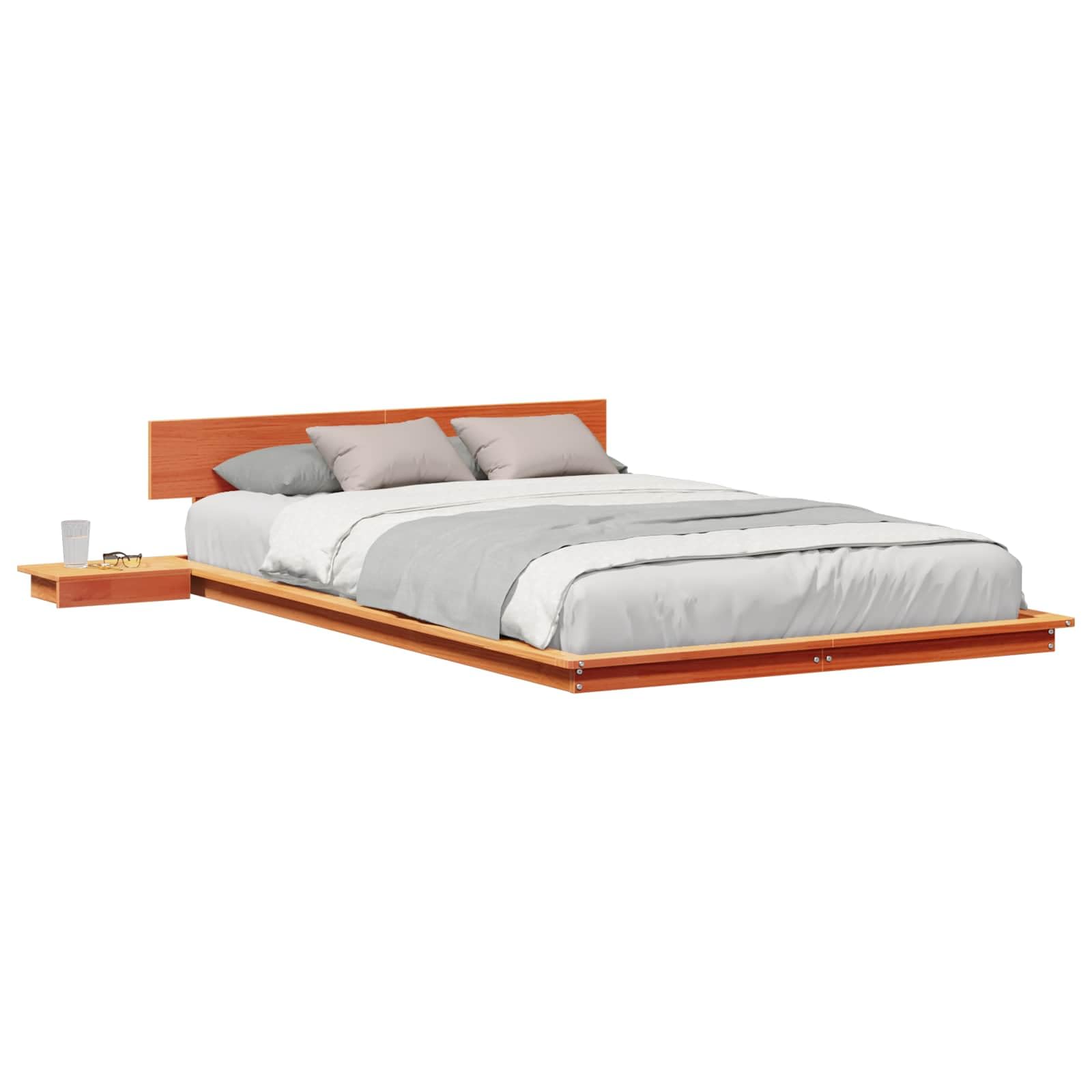 vidaXL Cadre de lit Marron 140 x 190 cm Bois, Chambre Moderne, Cadre de lit rectangulaire avec Table de Chevet, mobilier Minimaliste pour Un Style Chic