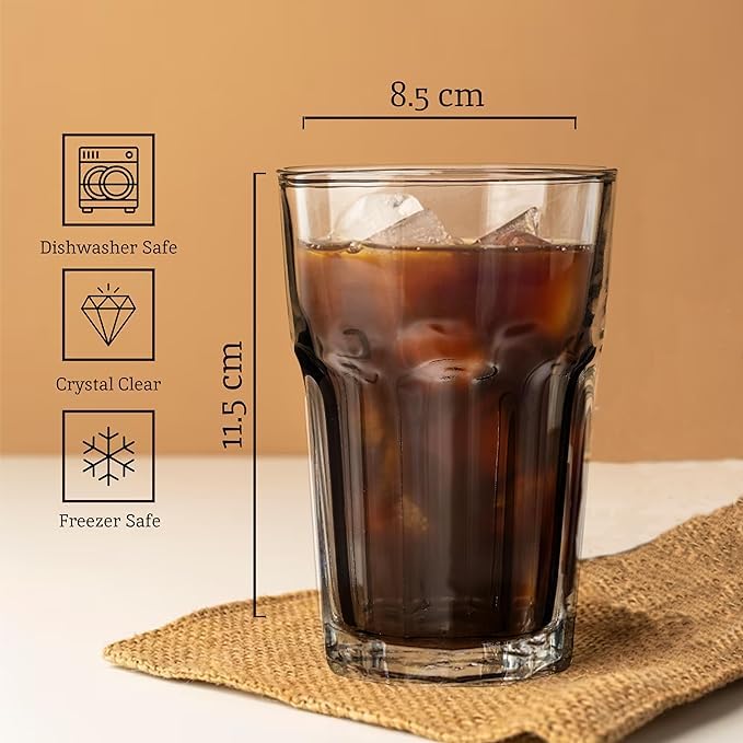 Image of WRINGO 350 ML Water Glasses Transparent Long Glass | Highball Glasses | Juice Glass | Plaza Tumbler Set of (6) (WR-05)