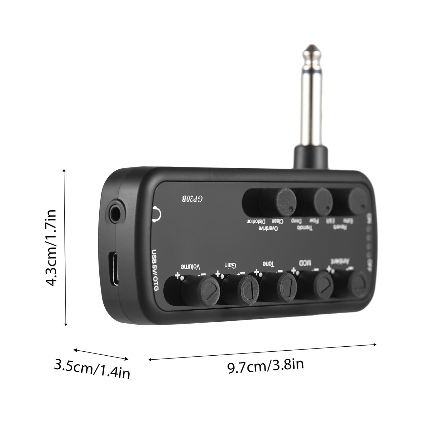 Amplificatore di Bassi Plug-in, Amplificatore di Bassi elettrici, Amplificatore per Cuffie tascabili Ricaricabili con 3 Altoparlanti integrati per la distorsione di Overdrive di (Basso)