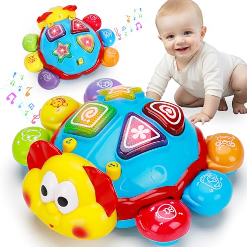 Image of Baby Crawling Toys 6-12 Months, Musical Light Up Tummy Time Toy for Infant 0-6 7 8 9 10 Month Old, Toddler Spanish English Bilingual Learning Educational Development Easter Gift 1 2 Year Old Boy Girl