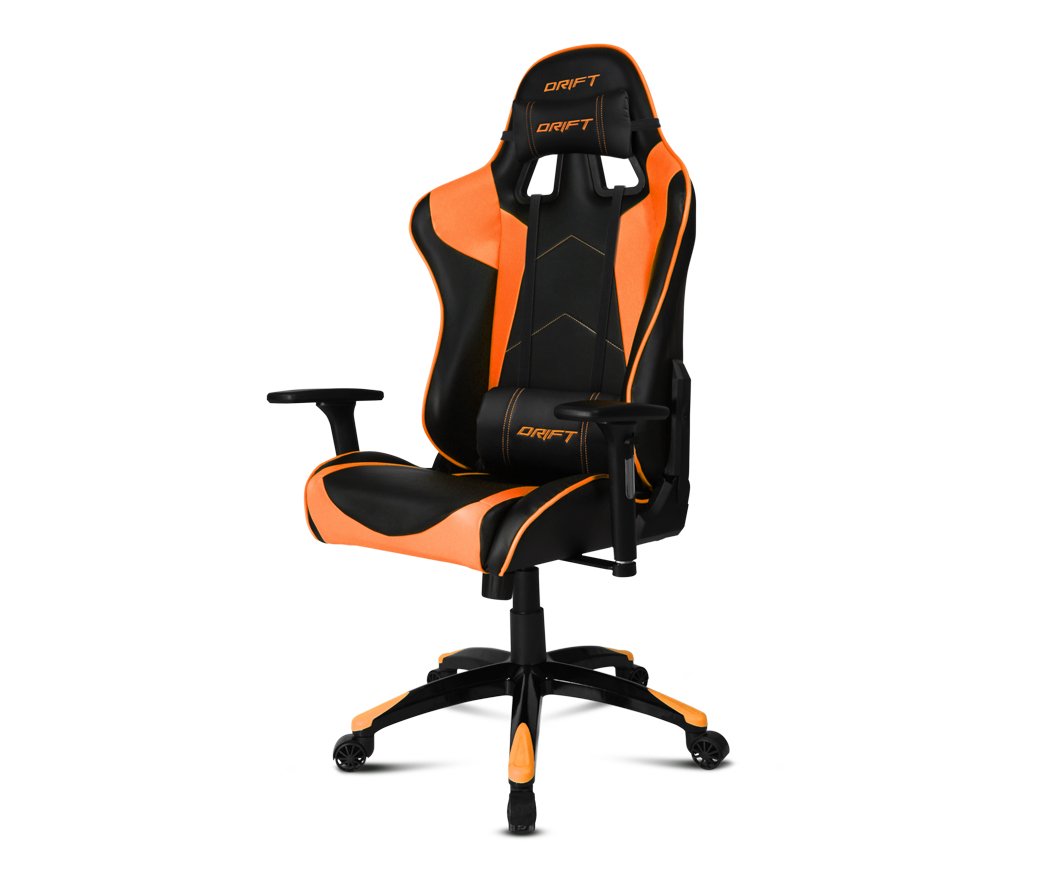 Drift DR300BO - Silla Gaming profesional, polipiel, reposabrazos 3D, piston clase 4, asiento basculante, altura regulable, respaldo reclinable, cojines lumbar y cervical, color negro/naranja, 48x61.5x129 cm