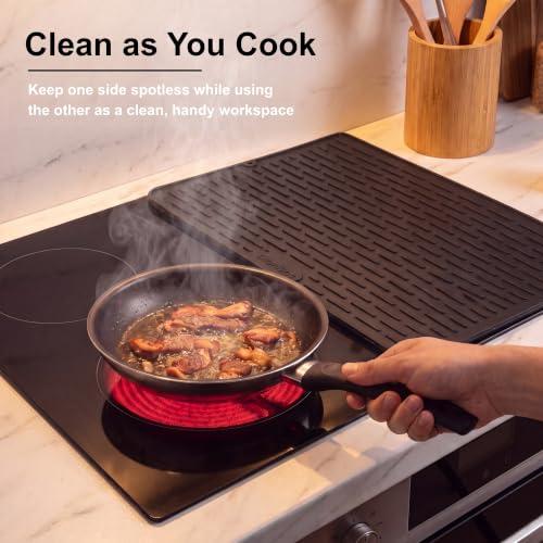 Image of Foldable Silicone Stove Top Cover - 20 inchx28 inch Stove Top Covers for Electric Stove, Glass Top Stove Cover, RV Stove Top Cover & Dish Drying Mat (Black, 28''x20'')