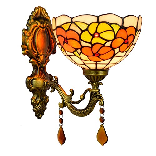 GAUUA Lámpara De Pared Pastoral Estilo Tiffany, Lámpara De Pared Floral con Vidrieras, Aplique De Pared con Pantalla De 8 Pulgadas para Cafetería, Bar, Dormitorio, Regalo, E27