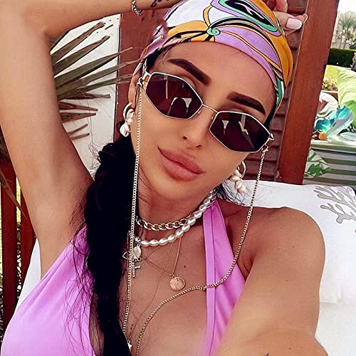 HMRGLMIE-Chain Irregular Small Sunglasses For Women Gradient Chain Sun Glassses Female Alloy Eyewear Uv4004