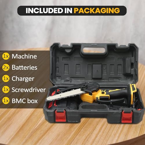 Image of YAGVIZ Mini Chainsaw Cordless 6 Inch Cutting Area Wide Heavy Duty Battery Powered Hand Saw gardens farms pastures Wood Working Tool Like Logging Cutting Pruning with Multicolor