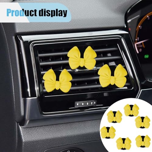 Image of 6PCS Bow Car Air Freshener Clips, Cute Air Conditioning Vent Clip, Aesthetic Car Interior Decoration Accessories, Automotive Dashboard Air Vent Trim Clip for Women Girl (Yellow)