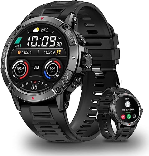 WETCEAOM Military Smart Watch for Men with Bluetooth Call (Answer/Dial Calls), IP68 Waterproof Fitness Tracker, 1.52" Rugged Smart Watch for Android iOS iPhones with Heart Rate Blood Oxygen Monitor