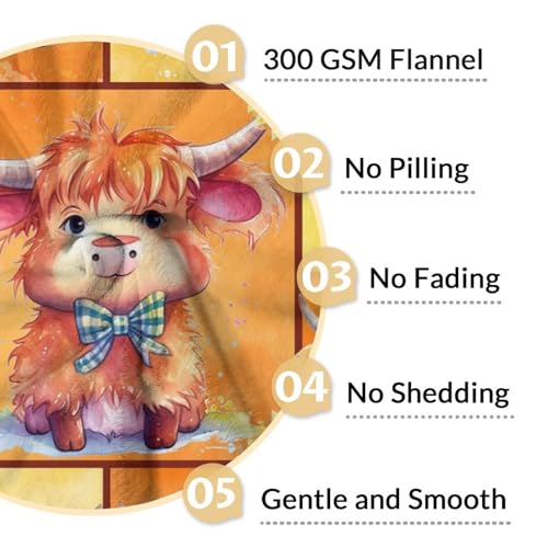 Highland Cow Blanket Gifts - 40x50 Inches Cute Throw Blanket for Girls & Boys - Yellow Soft Fuzzy Blankets for Bed, Couch & Living Room