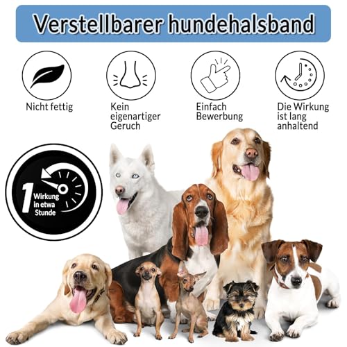loongway Verstellbares Halsband für Hunde, natürliche und sichere Formel, sanfte Abwehrwirkung,65cm, geeignet für alle Hunde, wasserfest, Schutz bis zu 8 Monate