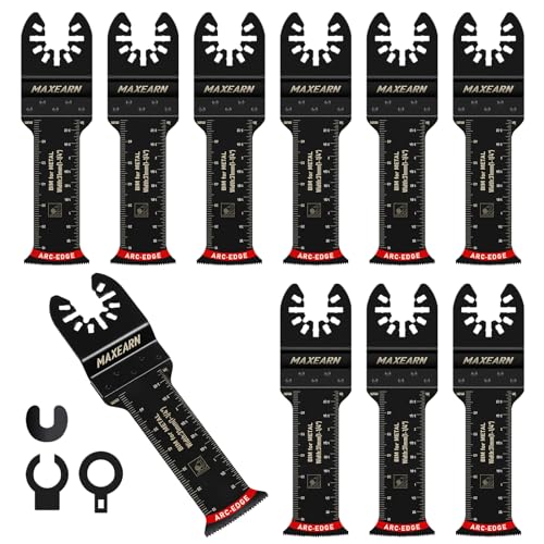 MaxEarn 10Pcs 70mm Extra Long Oscillating Saw Bla-des, Titanium Multitool Bla-des with 3 Adapter