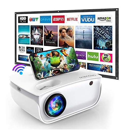 WiFi Projector, GROVIEW 6000L Mini Projector with 100'' Screen, 1080P and 240" Supported, Synchronize Smartphone Screen by WiFi/USB Cable for Home Entertainment , Compatible with TV Stick, HDMI,USB