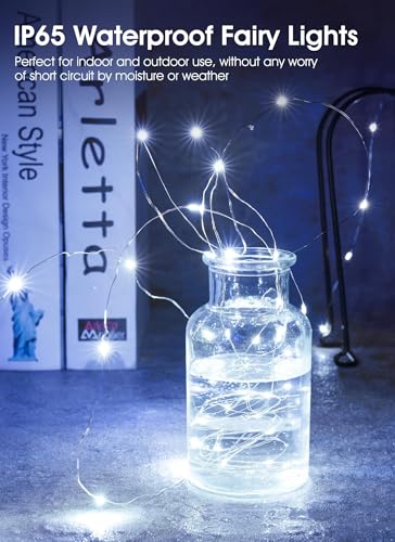 Image of Brightown 24 Pack Fairy Lights Battery Operated - 7Ft 20 Led Mini String Lights Silver Wire Waterproof Firefly Starry DIY Lights for Bedroom Patio Wedding Party Christmas Decor (Pure White)