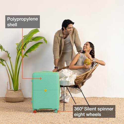 Image of Nasher Miles Bali Hard-Sided Polypropylene Check-in Luggage 28 inch | 75cm | 8 Wheels Large Trolley Bag for Travel | Suitcase (Pastel Green)