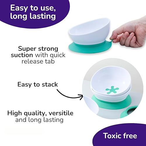 Miniatura 4 de doddl Toddler and Baby Suction Bowl, Ergonomic Toddler Dishes for Self Feeding, 1-3 Year Olds, Dishwasher Safe, BPA Free (White & Aqua) Agua,Aqua
