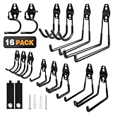 Zrgzob Steel Garage Storage Hooks, 16-Pack, Heavy Duty Wall Mount Hooks for Bike, Ladder, Garden Tools, Anti-Slip Coating