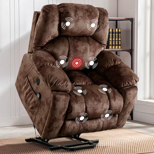Phoenix Home Large Power Lift Recliner with Massage and Heat for Elderly, Electric Chair with USB Port, 2 Hidden Cup Holders, Dark Grey