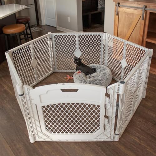 North-States-MyPet-Petyard-Plus-185-Sq-Ft-Dog-Playpen-Indoor-Made-in-USA-6-Panel-pet-playpen-Puppy-playpen-with-Lockable-Walk-Through-Door-Freestanding-pet-Play-Pen-26-Tall-Light-Gray