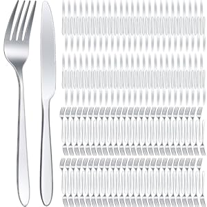 Nuenen 150 Pcs Stainless Steel Set Include 75 Dinner Forks and 75 Knives, Metal Steak Knives Forks Flatware Tableware Cutlery Set for Home Restaurant Hotel, Mirror Polished, Dishwasher Safe (Silver)