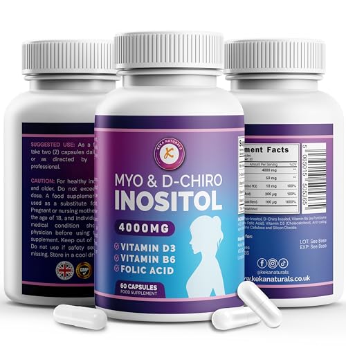 Inositol Myo & D Chiro - 4000mg Folic Acid Vitamin D3 Vitamin B6 Womens Daily Wellness Support Vegan & Gluten-Free 60 Capsules