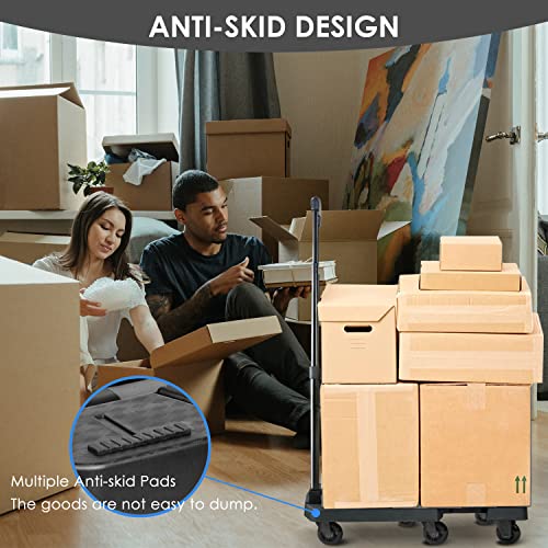 Folding Hand Truck 530Lbs Heavy Duty Luggage Cart Utility Dolly Portable Platform Handcart With 360°Rotation 6 Wheels Extendable Large Base Plate Telescoping Handle For Moving Travel Shopping(Black) #TOP2