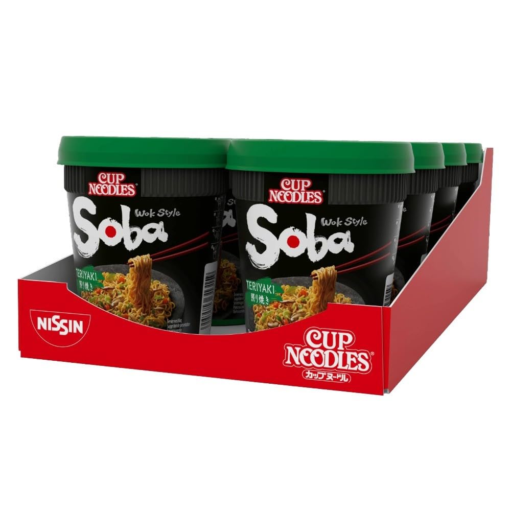 NISSIN Cup Noodles Soba Wok Style Teriyaki Flavoured Instant Noodles, 90 g Pot (Pack of 8)