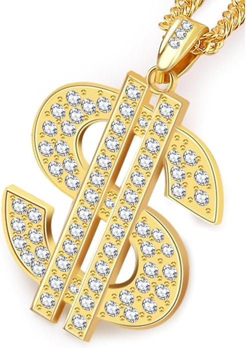 YUNHENTONG Collar de CadenaChapado en oro, Colgante de signo de dólar,Collar de Cadena Cubana con,Colgante de signo dedólar Estadounidense para Hombres, Mujeres, niños, estilo Rapero punk (oro B)