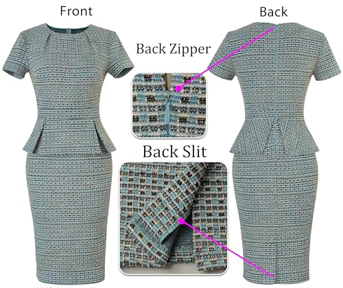 Image of VFSHOW Womens Pleated Crew Neck Peplum Work Business Office Church Bodycon Pencil Sheath Dress