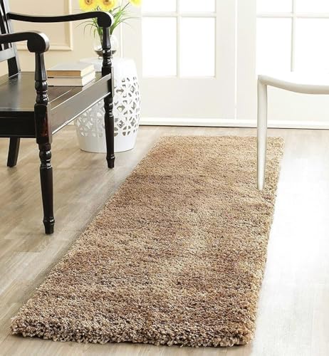 Image of Soft Fluffy Microfiber Bedside Runner for Bedroom | Mat for Kitchen | 2' x 5' Feet Rectangular | Colour: Beige | Thickness 1.5 Inches