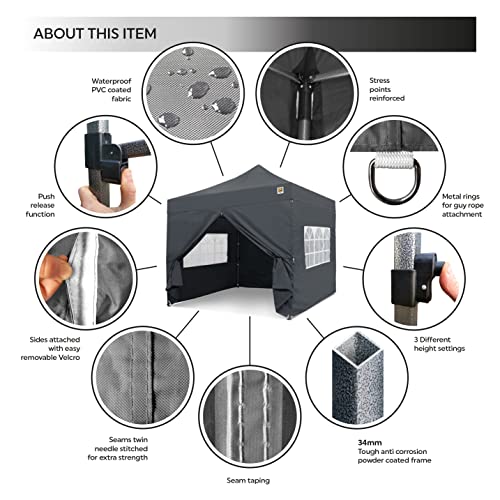 Gorilla Gazebo ® Pop Up 3x3m Heavy Duty Waterproof Commercial Grade Market Stall 4 Side Panels Leg Weights Pegs and Wheeled Carrybag - Image 4