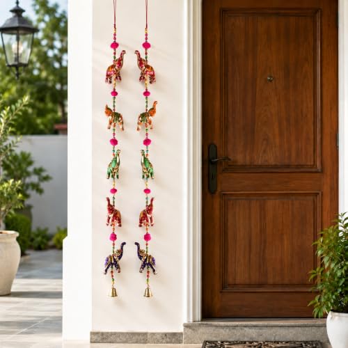 Image of Bindian Toran For Main Door, Decorative Door Thoranam Hanging, Diwali Decoration For Home Entrance, Wall Decor Hanging Ornament, Traditional Festive Welcome Decor For House, Pooja (Elephant Pack of 2)