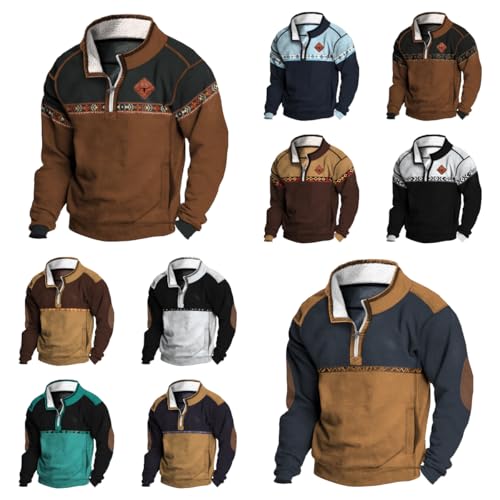 Western Cowboy Graphic Sweatshirts for Men Quarter Zip with Pockets Big and Tall Heavy Collared Fleece Pullover3