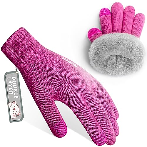 Image of Rahhint Kids Winter Gloves for Boys Girls Children Toddler Thermal Wool Knit Gloves with Insulated Fleece Lining Keep Hand Warm Gift