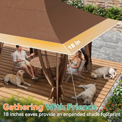 Image of COBIZI 10x20 Pop up Canopy Tent -12x20 Gazebo, Party Tents for Parties, Carpas para Fiestas, Large Outdoor Popup Patio Screened Gazebos, Shelter Tents with Net for Backyard, Commercial,Brown