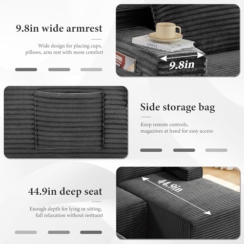 Image of 96 inch Sectional Couches for Living Room Cloud Couch Sofa with L-Shape Upholstered Boneless Couchs Modern Modular Sectional Couch with Chaise