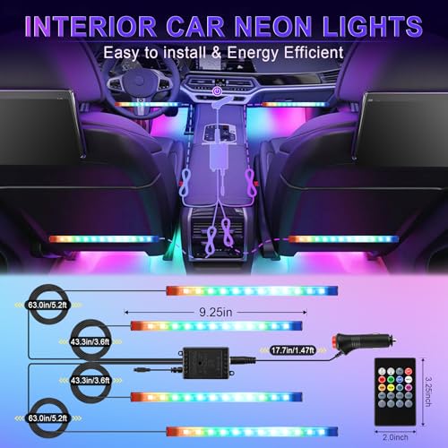 image for LivTee Car Led Interior Lights，4pcs 48 LED Multicolor Music Car Inte