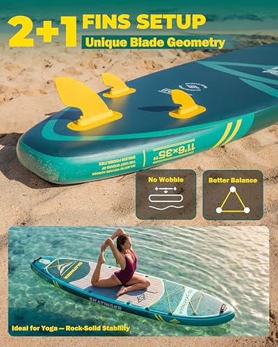 Image of Skatinger 11'6x35 inch Super Wide Inflatable Paddle Board, Ultra Stable Stand Up Paddleboards for 450lb /3 People /Family /Big Size w /Shoulder Strap, 100L Backpack, Ultra-Light All-Round Sup Board
