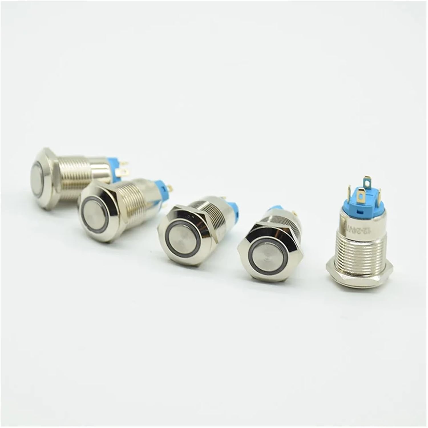 12mm 12V 24V 220V Self-Locking Latching Push Button Switch Locked Flat Head Fixed Push Button Waterproof LED Metal Switch(Green,SELF-Locking_12V)