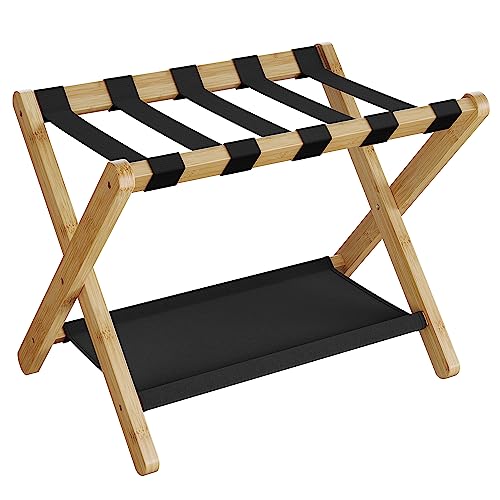 SONGMICS Luggage Rack, Bamboo Luggage Rack for Guest Room, Folding Suitcase Stand, for Hotel, Bedroom, Heavy-Duty, Holds up to 131 lb, Natural Beige URLR007N01