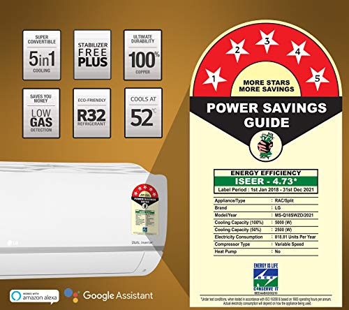 Image of LG 1.5 Ton 5 Star Wi-Fi Inverter Split AC (Copper, Convertible 5-in-1 Cooling, Anti-Allergy Filter, 2021 Model, MS-Q18SWZD, White)