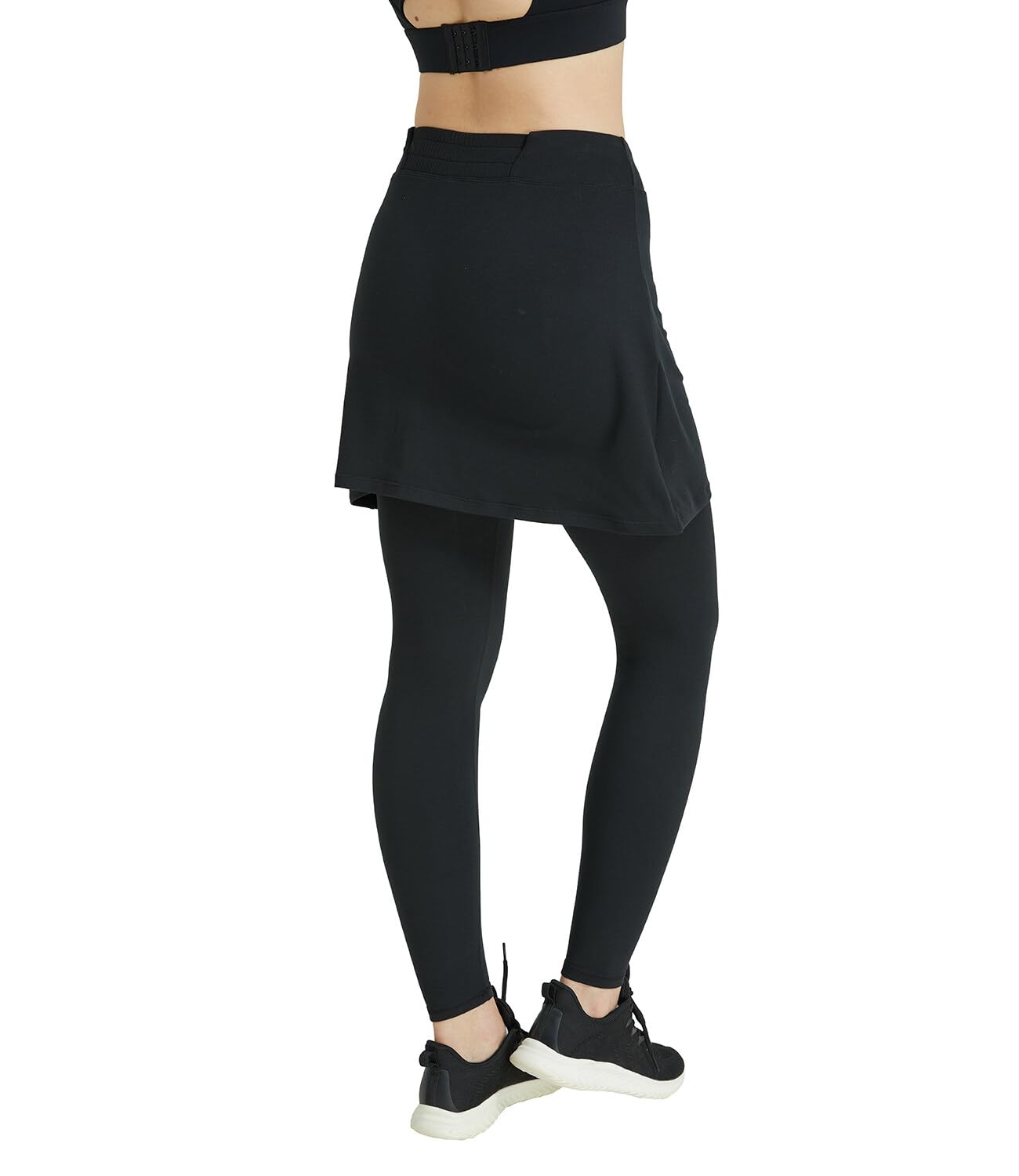 Falda Pantalón de Deportiva Mujer Deporte Leggins con Falda La Altura del Tobillo Mallas con Falda Tennis Ropa Tela elástica 2 en 1 Skapri con Bolsillos(Negro-Cordón,S)