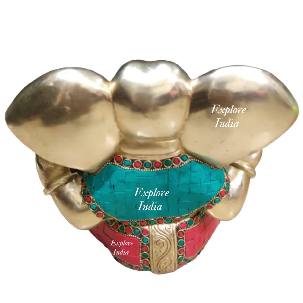 Explore India Brass Ganpati Murti | Statue de Ganesh aux grandes oreilles | Sculpture Ganesh | Travail de pierre Murti Ganesh | Cadeau, temple, décoration de la maison/L x l x H – 13 x 21 x